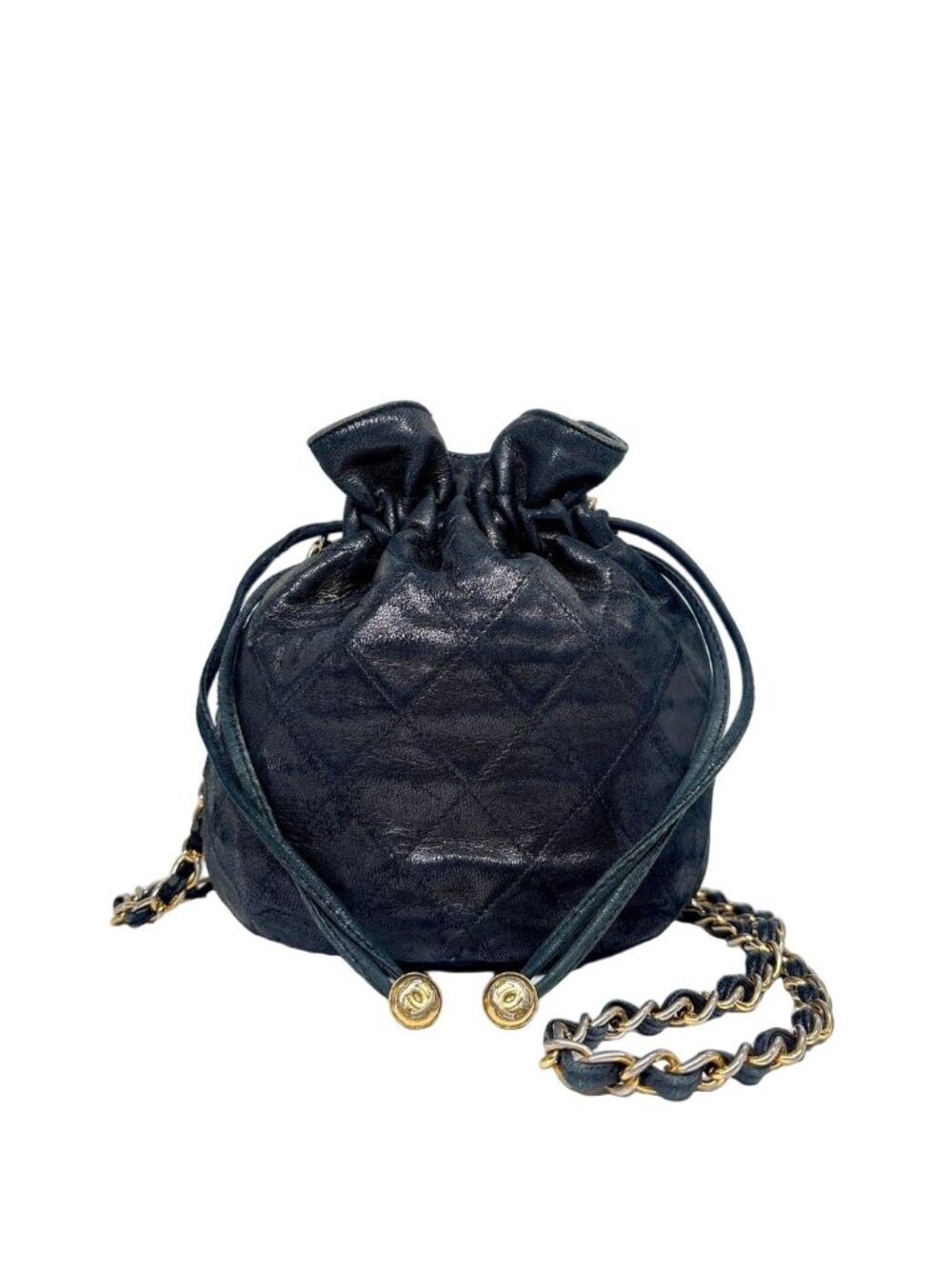 Chanel Drawstring Shoulder Bag Black Gold